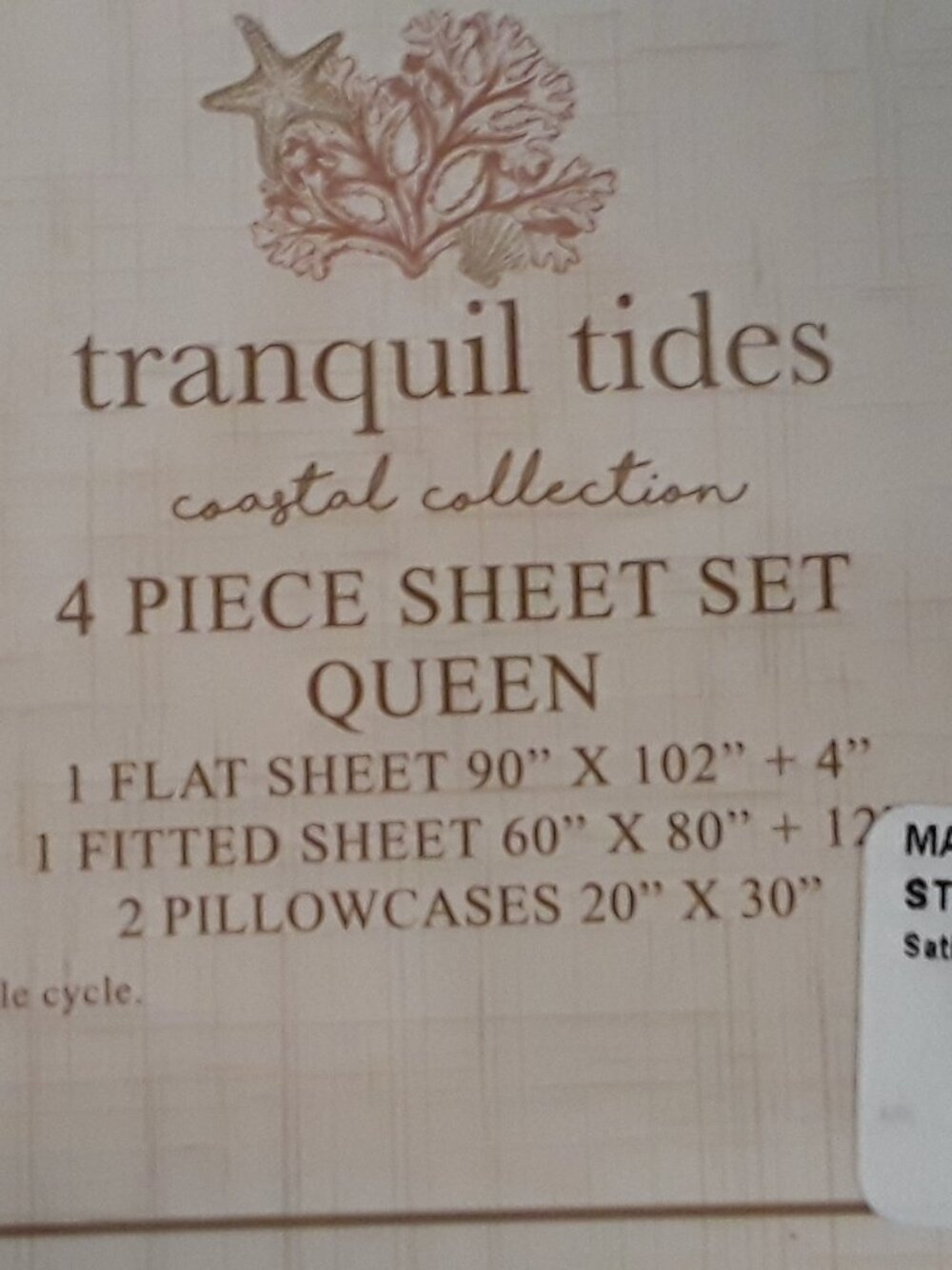 NWT Queen Sheets-Tranquil Tides Coastal Collection 4-piece set shells starfish - Picture 3 of 13